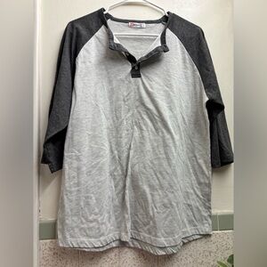 Men's Two-Tone Henley Shirt - Light Gray and Charcoal